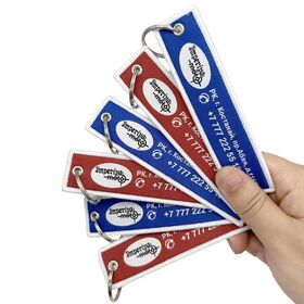 Custom Embroidery Woven Fabric Anime Logo Blank Jet Tag Keychain