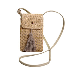 New Women Mini Straw Woven Bucket Bag, Niche Handwoven Crossbody Phone Purse, Beach Vacation Straw Shoulder Bag