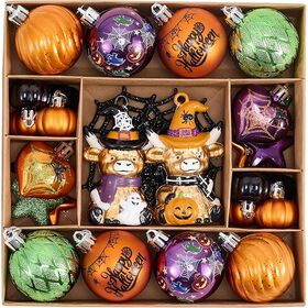 30ct Halloween Ornaments Tree Decorations, Shatterproof Highland Cow Pumpkins Hearts Vintage Decorative Hanging Ball Ornaments Set