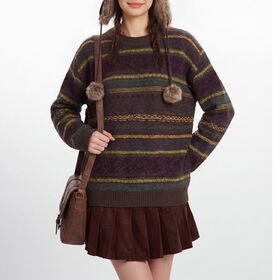 OEM ODM Custom Vintage Earth Tone Multi-Color Stripe Oversized Wool Blend Crew Sweater