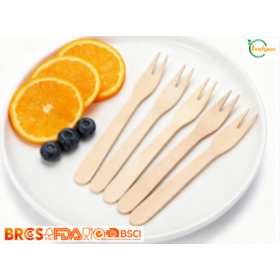 Biologisch abbaubarer Holzgabel für Obst & Kuchen, FSC Einweggabel, kundenspezifische Verpackung verfügbar