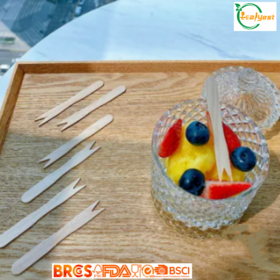 Fourchette en bois jetable Eco | Certifié FSC, Direct Factory, Pack personnalisé pour le dessert et les fruits