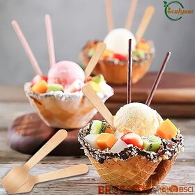 ملعقة آيس كريم 100% قابلة للتحلل البيولوجي من خشب البتولا 95 مم، أدوات مائدة يمكن التخلص منها صديقة للبيئة للمطاعم والمنزل