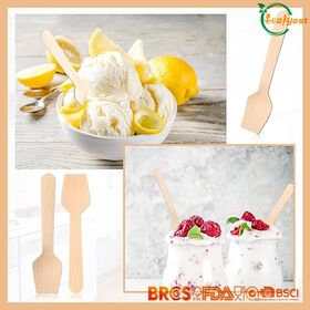 Sendok Es Krim Kayu Birch Biodegradable 95mm, Peralatan Makan Sekali Pakai Ramah Lingkungan untuk Restoran dan Rumah