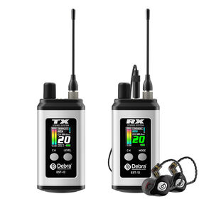 نظام مراقبة داخل الأذن لاسلكي ستيريو UHF EST-12 مع جهاز IEM محمول قابل لإعادة الشحن مدمج لموسيقيي المسرح، نطاق 80 متر
