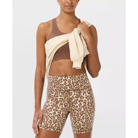 Short de Sport Femme Taille Haute 6" Imprimé Léopard | Short de Cyclisme à Séchage Rapide et Évacuation de la Transpiration avec Poches Latérales et Arrière + Cordon de Serrage