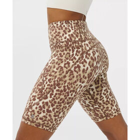 Short de Cyclisme Femme Imprimé Léopard Taille Haute 9" | Short de Biker à Séchage Rapide et Évacuation de la Transpiration avec Poches Latérales et Arrière + Cordon de Serrage