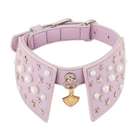 Luxury Leather Pearl Dog Collar Outdoor Star Rivet Pet Collar Elegant Widen Dog Collar Adjustable Pet Supply for Dog Cat