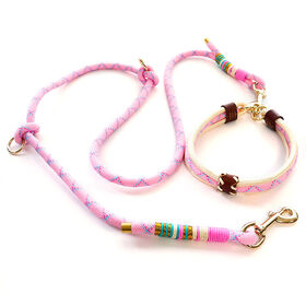 OEM ODM Braided Dog Leash Outdoor Nylon Rope Pet Collar Hand Made Dogs Walking Leash Set Pet Supply for Dog