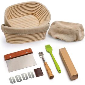 Oval Sourdough Bread Proofing Basket 2Pcs With Lame Scraper Brush Baking Tool Set