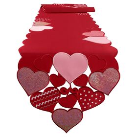 Red Heart Embroidered Valentines Wedding Table Runner Dining Table Decor Cloth