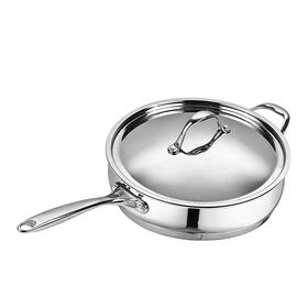 10.5 Inch 4QT Multi Ply Stainless Steel Deep Saute Frying Pan With Glass Lid