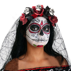 Halloween Skull Flower Gothic Crown Tiara Women Party Decor Hairband Headwear