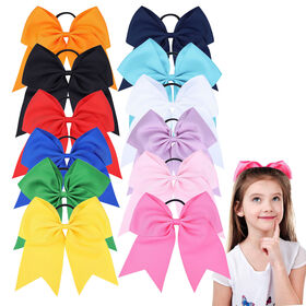 Candy Color Big Ribbon Elastic Cheer Bow Hair Tie Girls Ponytail Holder Hair Band