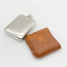 Factory sale Stainless steel Hip Flask With Luxury Alcohol 6oz Pewter Hip Flask With Luxury Brown Leather Pouch