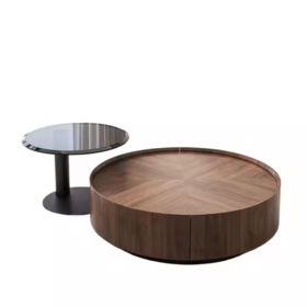 Mesa de Centro de Madera con Diseño Minimalista, Juego de Mesas de Centro Modernas con Almacenamiento Oculto