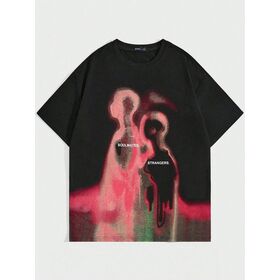 Soft thick cotton fabric, gradient human silhouette artwork, loose drop shoulder fit for artistic casual daily wear