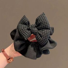Plaid Große Schleife Scrunchie Vintage Baumwolle Elastisches Haarband Damen Büro Schule Haar-Accessoires