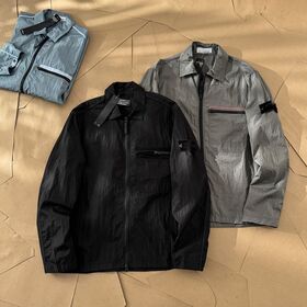 Men Designer Coats Stone Logo-Appliqued Crinkled Men's Nylon Metal Shirt Jacket