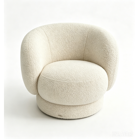 Gemütlicher Bouclé-Drehhocker aus Creme für das Wohnzimmer