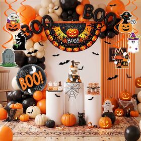 Cross Border Halloween Balloon BOO Letters Pumpkin Half Circle Flag Decoration Party Background Setup Balloon Chain Set