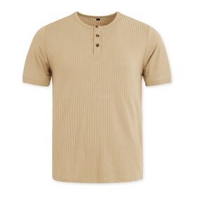 Wholesale Men's Knit Round-Neck Shirt with Short Sleeve, Solid Button Tee for Summer