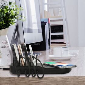 Venta al por mayor inteligente eléctrico rápido escritorio hotel restaurante teléfono celular portátil USB múltiple estación de carga con función inalámbrica