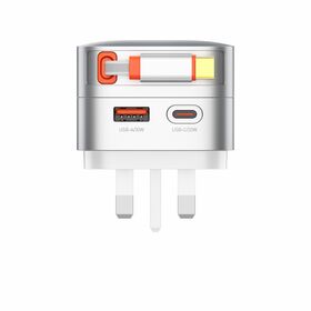 GaN 33W PD Travel Adapter Dual USB C A Connector ROHS Certified 100-240V Retractable Cable for Universal Mobile Charging