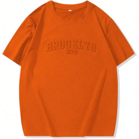 Emboss Letter Basic Cotton Tee Unisex Crew Neck Loose Casual Short Sleeve Top