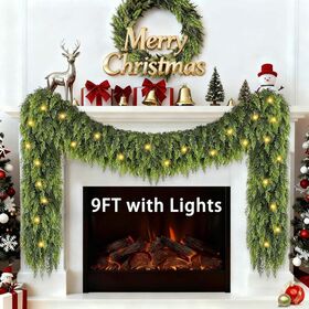 Pre Lit Artificial Pine Wreath With Lights Christmas Door Decoration