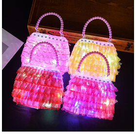 Creative LED Princess Handbag Colorful Flash Lace Makeup Bag For Kids Party