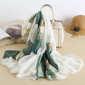 Polyester Silk Feel Floral Scarf Lightweight Outdoor Shawl