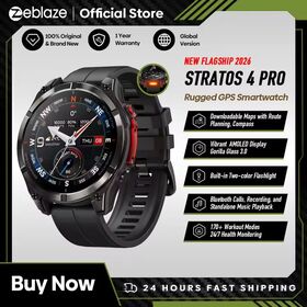 Zeblaze Stratos 4 Pro Montre Intelligente avec Écran AMOLED de 1,43'', Lampe de Poche Bicolore, Stockage de Musique et GPS, Plus de 170 Modes d'Entraînement