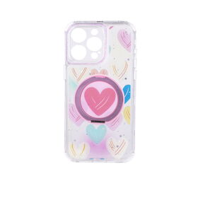 Coque de Téléphone Transparente en TPU PC Imprimée avec Revêtement Époxy, Support Métallique Rotatif à 360 Degrés et Cadre Caméra Époxy