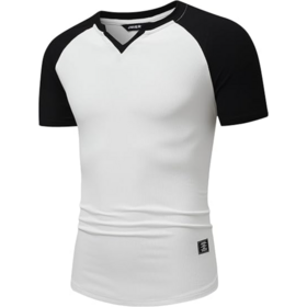Herren V-Ausschnitt Raglan-Ärmel Slim Fit Kontrastfarbe Sport Kurzarm T-Shirt