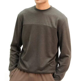 Men's Crew Neck Sweatshirt Regular Fit Solid Color Knitted Polyester Pullover Casual Autumn Style Breathable Design