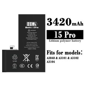 Long Cycle Life 3420mAh Smartphone Li-Po Battery Replacement For iPhone 15 Pro Wholesale Repair Shop Replacement Parts