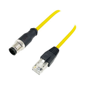 M12 4-Pin D Code Male to RJ45 8P8C Connector IP67 Rated Automotive Use Copper Alloy Contact Brass Housing Yellow Shielded Cable