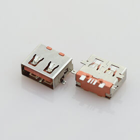 Prise USB femelle à bouche plate, 11.0, 180 degrés, corps court, orange, courant élevé, entièrement fixée