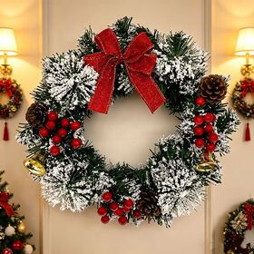 Handmade Artificial Christmas Wreath with Bow&Red Berries,Xmas Decor for Home,Mall&Christmas Tree