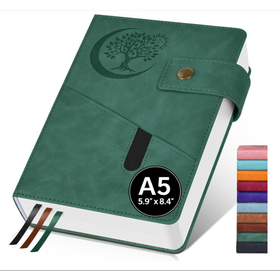 دفتر يوميات مبطّن بالجلد A5 ، 5.9 "x 8.4" 366 صفحة 100GSM ، دفتر يوميات بغلاف مقوى للكلية مع 3 علامات مرجعية بشريط ، مشبك نحاسي &