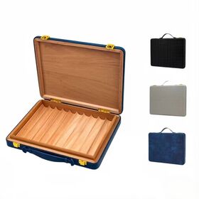 Vertical Supplier Chain Humidor Manufacturer-Wooden Humidor with Leather Wrapped-Leather Humidor with Handle-Easy Carry Humidor