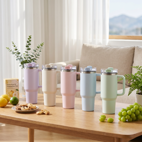 Color Vacuum Metal Cup Stainless Travel Mug 40oz Insulated Handle Tumblers With Lids and Straw