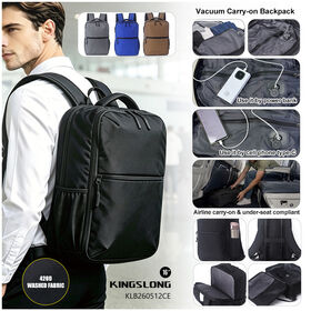 Kingslong Premium Business Rucksack, Airline Handgepäck Rucksack mit integrierter Vakuumkompressionspumpe, Reise-Laptop-Rucksack