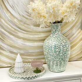 Decorative Shell Tile Flower Vase, Crafted Natural Shell Decorative Vessel