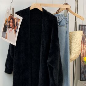 Kardigan Plush Wanita Kerah Shawl Lengan Lurus Panjang - Produksi OEM