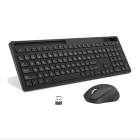 Sans fil Clavier et Souris Combo-Clavier avec Support de Téléphone, 2.4GHz Silencieux USB Clavier Souris Prix usine, Retour haut