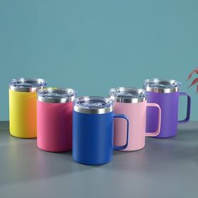 Taza de café aislada al vacío de acero inoxidable 304 de 12 oz con asa, termo de doble pared, portátil para viajar, venta al por mayor y personalizable