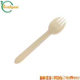 Cumple con la FDA 160mm de madera biodegradable Spork FSC certificado Eco Friendly cubiertos desechables para catering y eventos para llevar