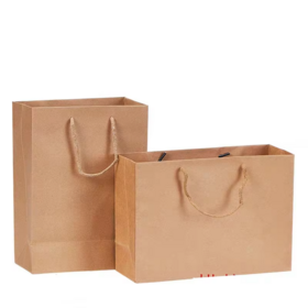 Günstige recycelte braune Naturpapier-Tragetasche mit Henkel für Schuh- und Bekleidungsverpackungen, Heißprägung, umweltfreundlich und stilvoll